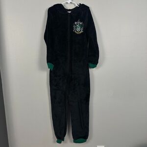 Harry Potter Kids 7 - 8 Slytherin One- Piece Pajama Union Fleece Black